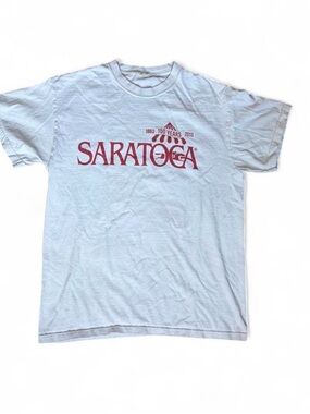 Saratoga Race Track’s 150th Men’s White Short-Sleeve Collectors T-Shirt. Sz. M
